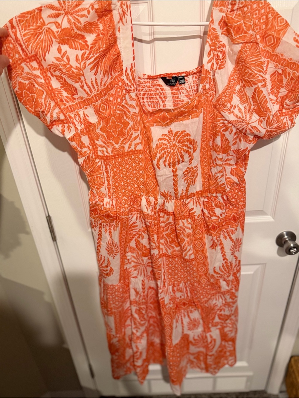 Mlle Gabrielle Orange and White Printed Cotton Dress
